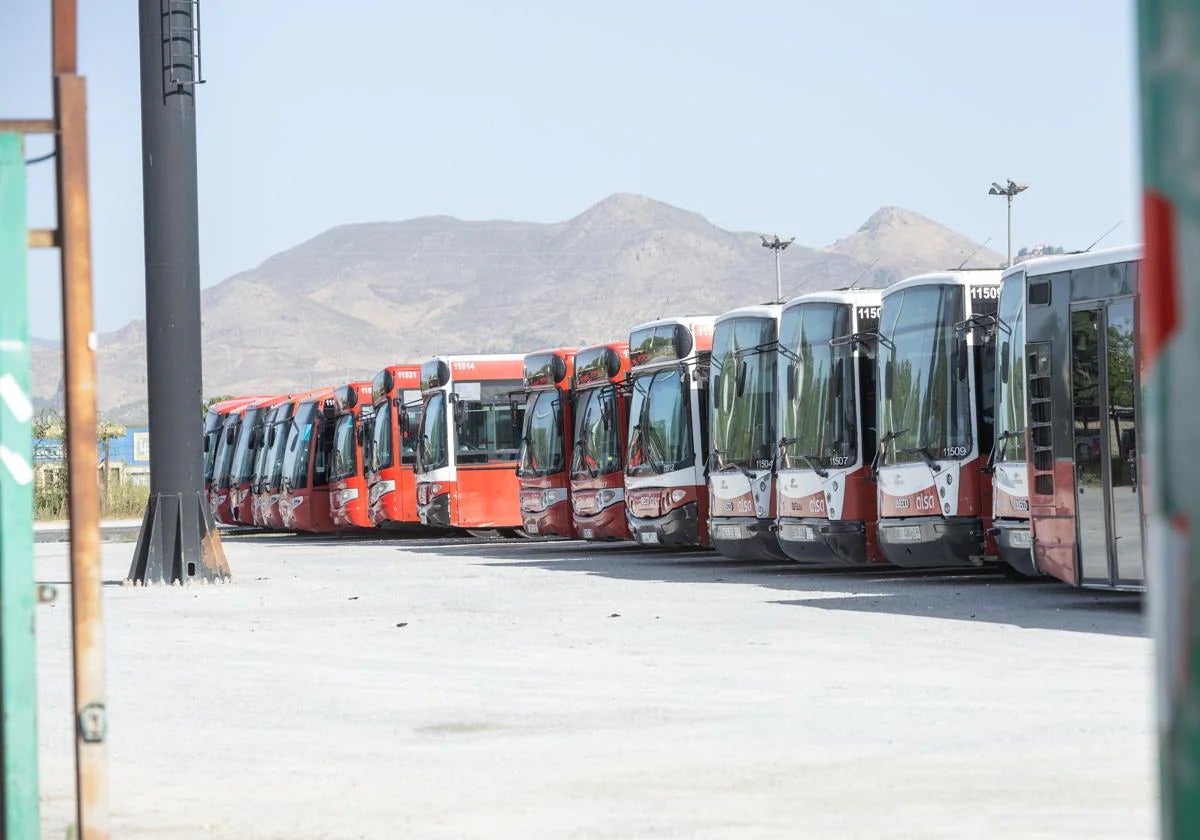 Parte de la flota de autobuses que prestan servicio en Granada capital.