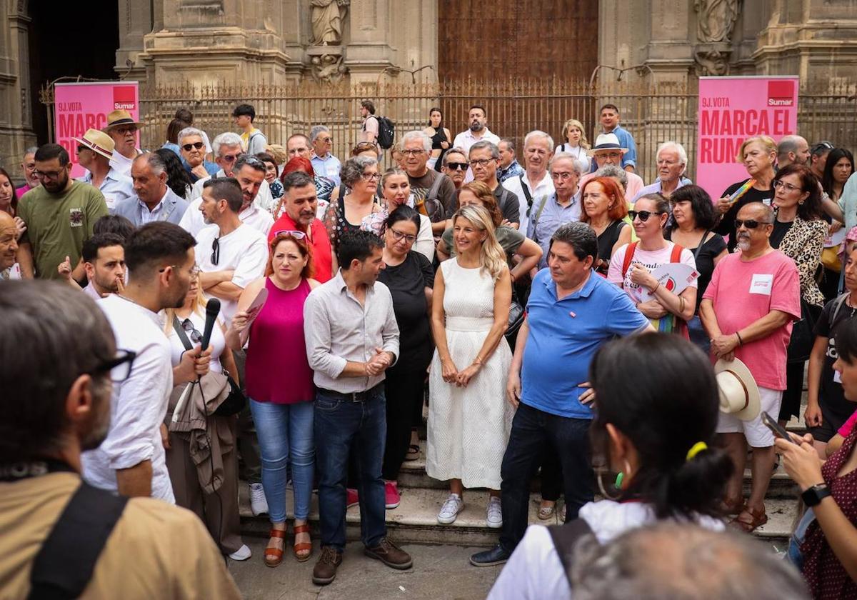 La vicepresidenta Yolanda Díaz, este jueves en la Plaza de las Pasiegas.,