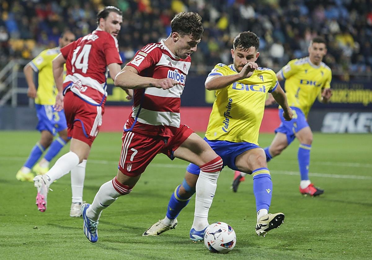 Boyé, en el partido en el Nuevo Mirandilla ante el Cádiz.