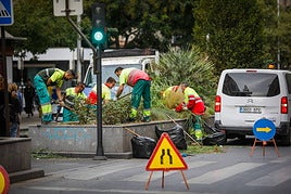 Jardineros municipales en Camino de Ronda.