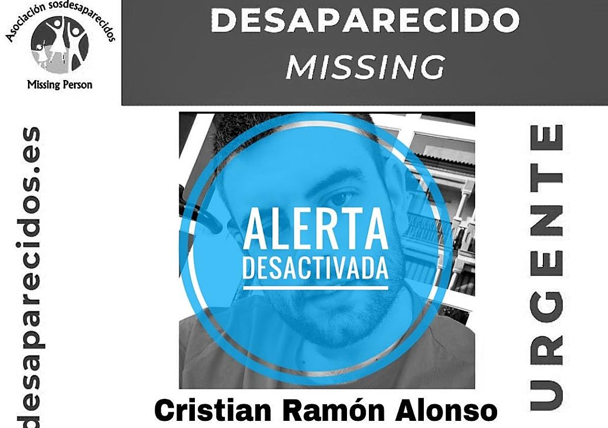 Cartel que desactiva la alerta de Cristian Ramón Alonso.