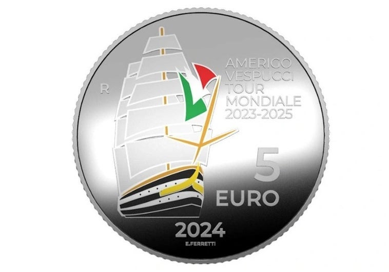 Moneda de 5 euros con 'La Vuelta al Mundo'.