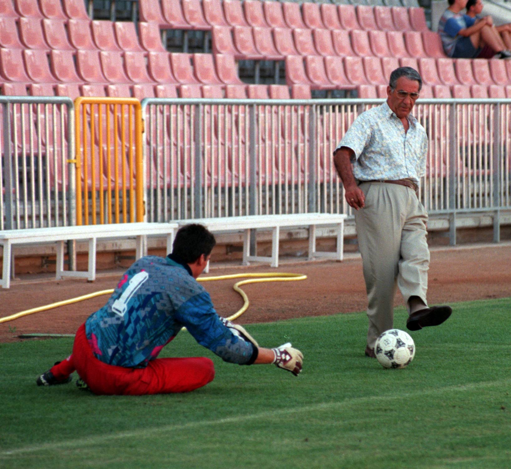 En un entrenamiento de la pretemporada 1996/97