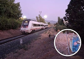 A la izquierda, el tren que tuvo que interrumpir la circulación. A la derecha, la barra que encontraron los agentes.