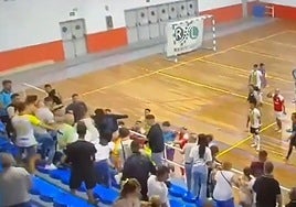 Pelea en la grada del pabellón de Albolote durante el partido contra la Coineña.