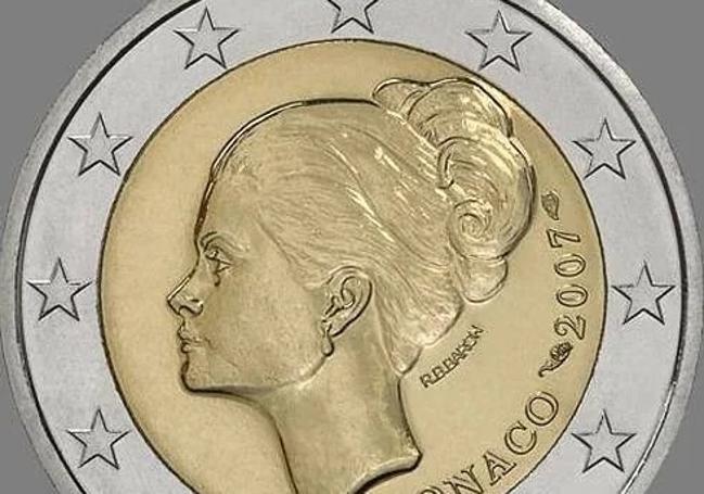 Moneda de dos euros con la efigie de Grace Kelly en su anverso.