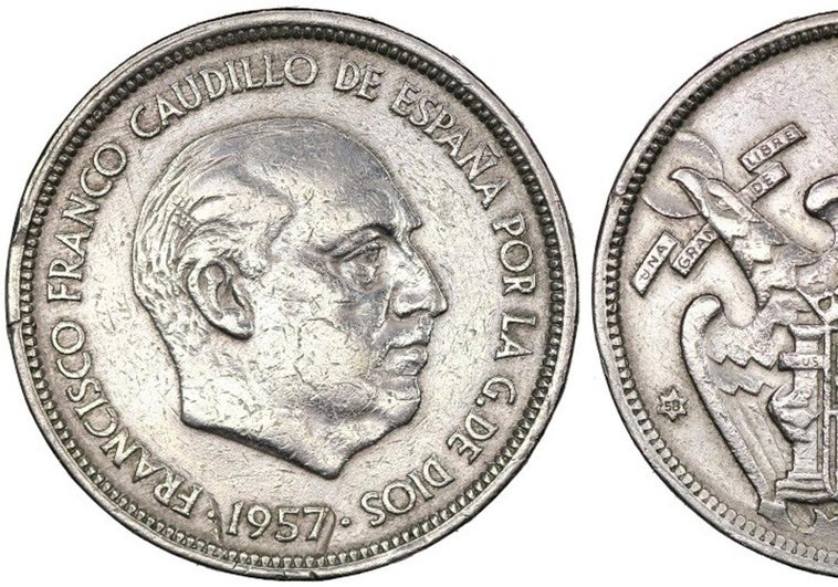 Se pagan más de 750 euros por esta moneda del Franquismo de 1957 de 50 pesetas.