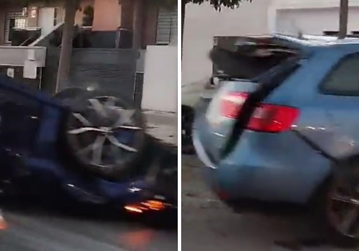 Dos coches destrozados y uno volcado: así han quedado los vehículos en el accidente de Churriana