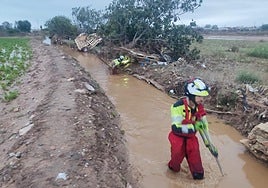 Bomberos de la ciudad de Granada, durante un rastreo para buscar desaparecidos en Paiporta.