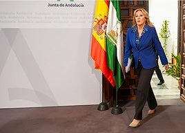 La portavoz del Gobierno andaluz, Carolina España, en su comparecencia de este martes.