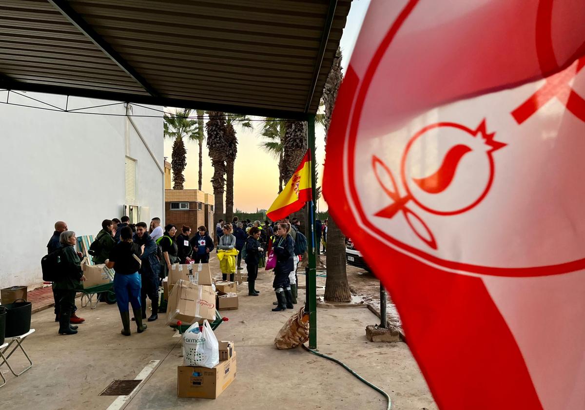 Imagen principal - Junto a la bandera granadina, en el polideportivo de Algemesí