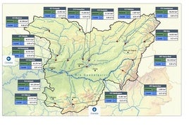 Mapa con la situación de cada embalse en la provincia de Jaén.