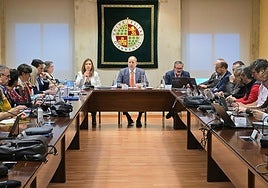 El rector (centro) ha informado este lunes al consejo de gobierno de la UJA.