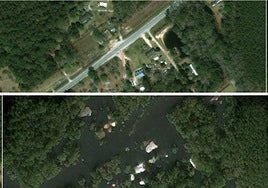 El antes y el después de una zona inundada con la herramienta de IA.