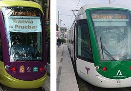 A la izquierda, el tranvía de Jaén en 2011, y a la derecha, su nueva imagen.