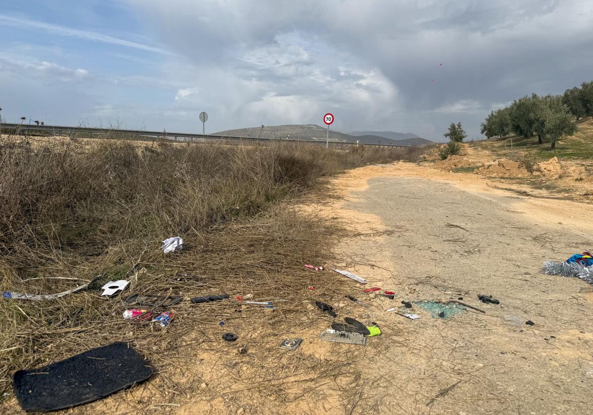 Restos del vehículo accidentado.