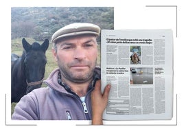 Alfonso, que avisó de la crecida del río Trevélez para salvar a decenas de personas, se hace un selfie con su yegua Golondrina y su perrita Chispa.