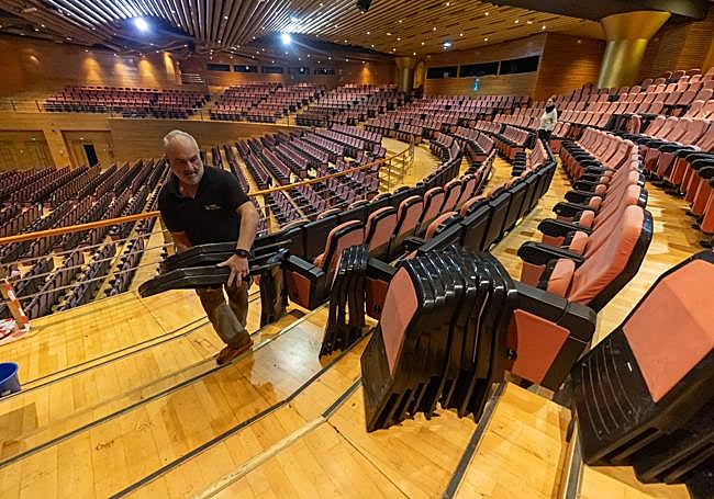 La sala García Lorca, en pleno proceso de adaptación para la gala de los Goya.