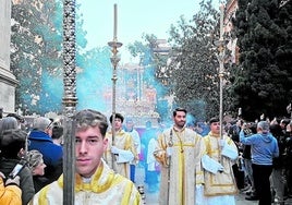 Acólitos turiferarios preceden al paso del Niño Jesús del Sagrario.