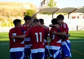 Los juveniles del Granada celebran un gol esta temporada.