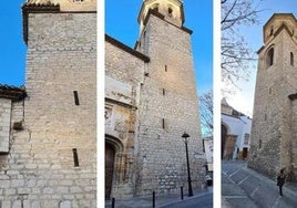 Perspectivas de la torre campanario de La Magdalena y grieta por su ligero movimiento.