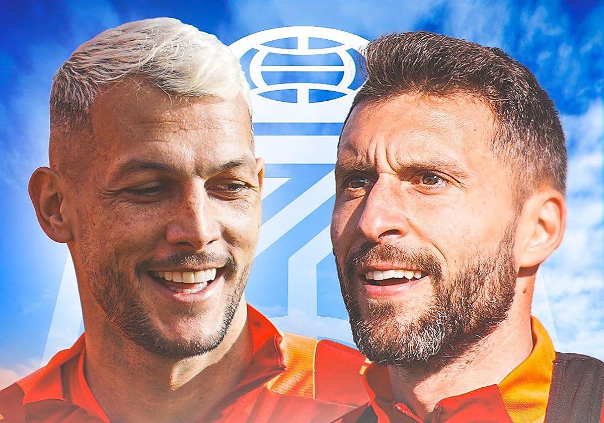 Montaje del club para anunciar la presentación conjunta de Stoichkov y Borja Bastón.