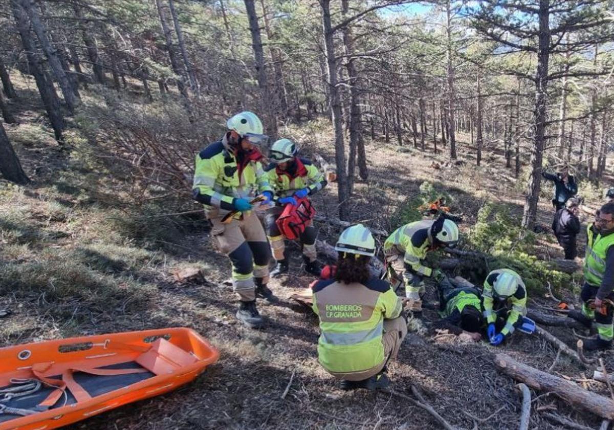 Un momento de la operación de rescate del leñador herido.