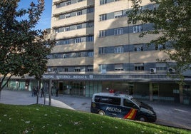 Un furgón policial, aparcado frente al Hospital Materno Infantil de Granada.
