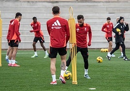 Un instante del entrenamiento de este miércoles en la Ciudad Deportiva del Granada.