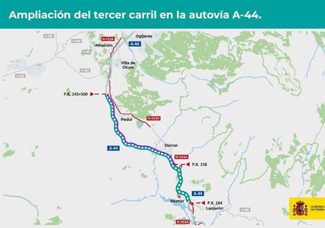 Tramo afectado por las obras de mejora en la A-44.