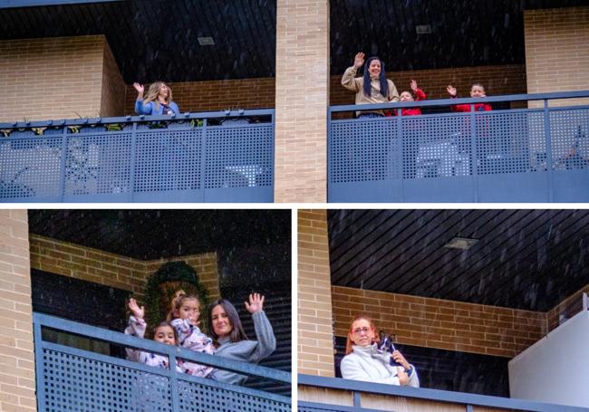 Diana, Teresa, Dani y Leo saludan a Encarnación y sus hijas, y a María y su perrita Sheera.