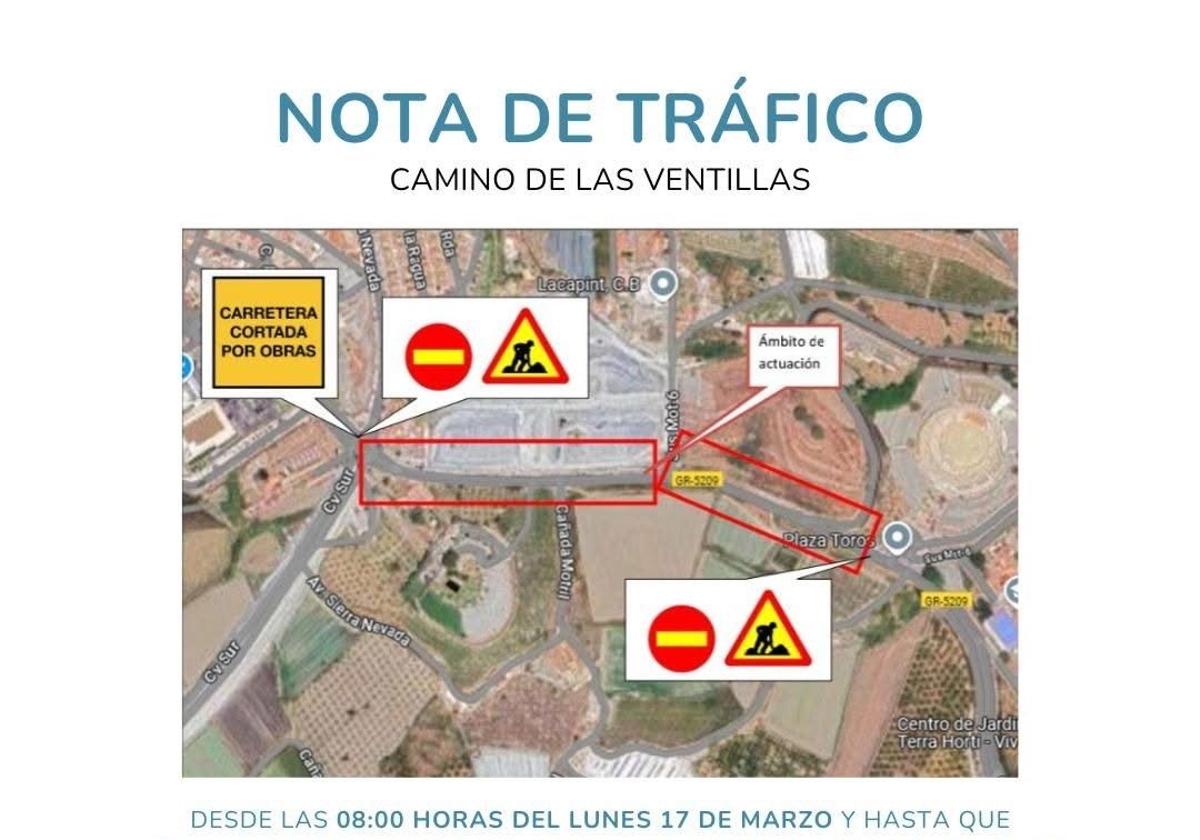 Corte del tráfico en la carretera de Las Ventillas a partir del lunes