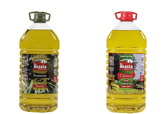 Garrafas de aceite de oliva La Masía rebajadas.