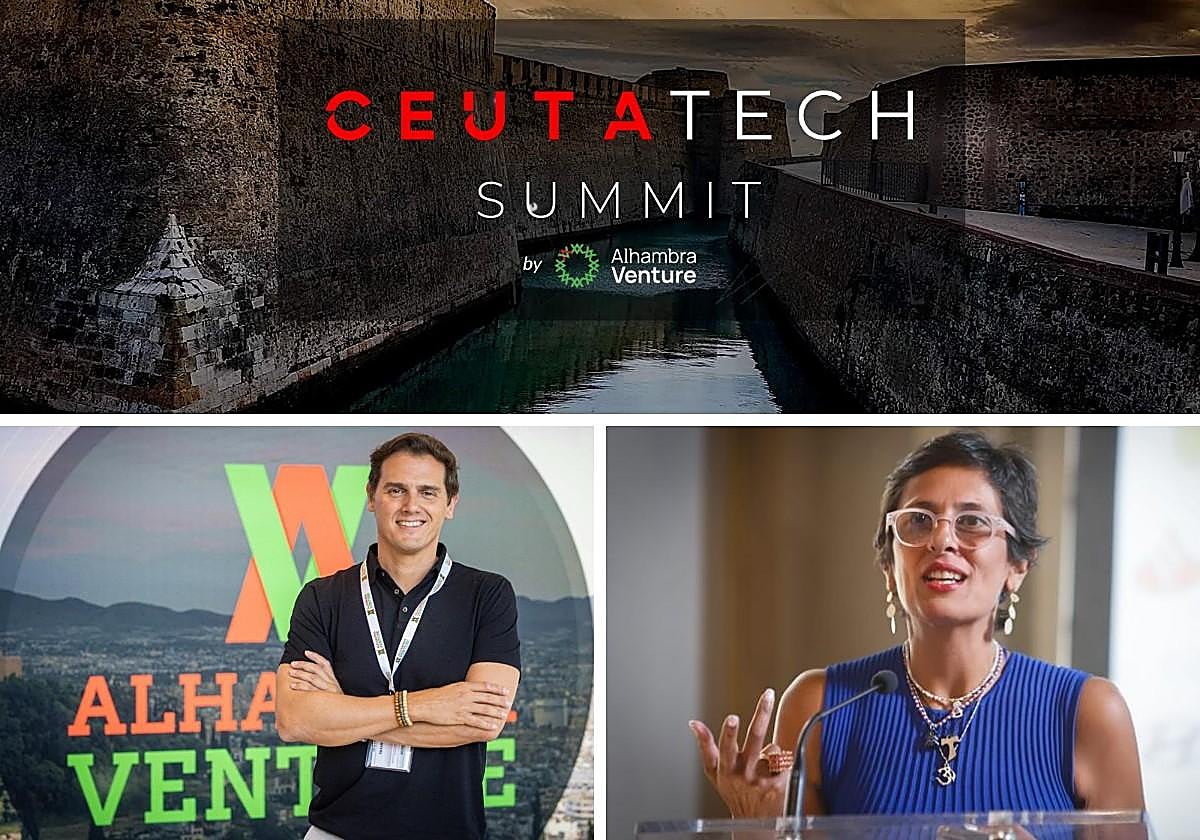 Cartel del Ceuta Tech Summit, con Albert Rivera y Kissy Chandiramani.