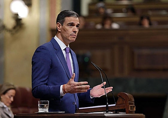El presidente del Gobierno, Pedro Sánchez, este jueves durante su intervención en el Congreso.