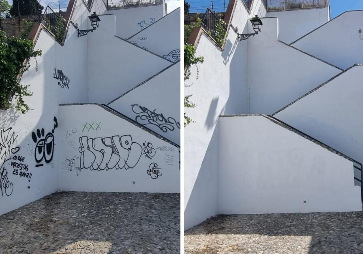 Eliminan en la última semana pintadas en una decena de espacios del Albaicín