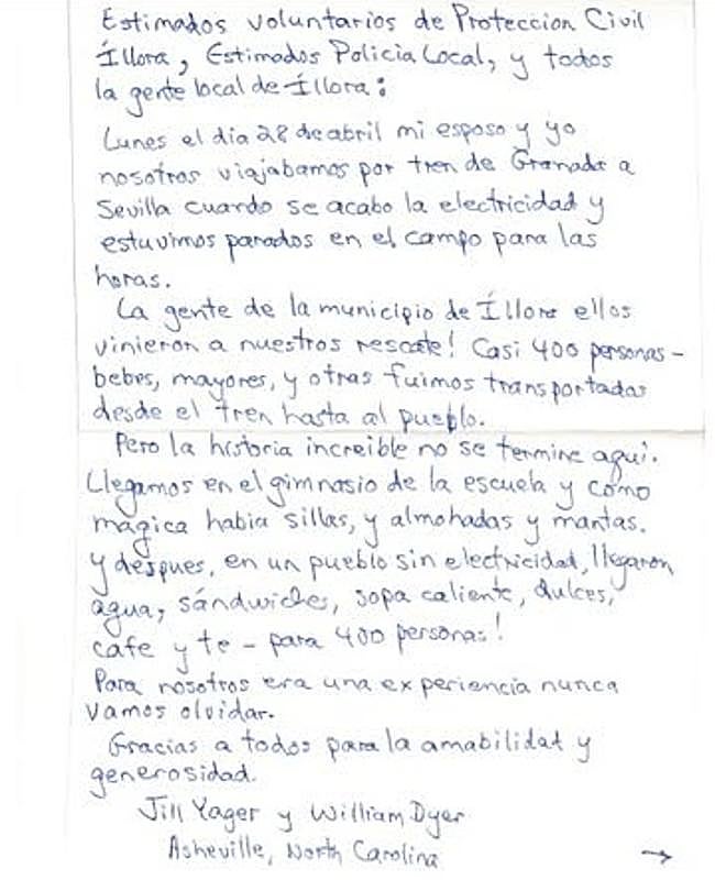 Carta de agradecimiento del matrimonio estadounidense.