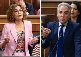 La vicepresidenta primera del Gobierno y secretaria general del PSOE andaluz, María Jesús Montero y el vicesecretario de Coordinación Autonómica y Local y Análisis Electoral del PP, Elías Bendodo.