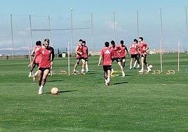 Stoichkov conduce un balón durante el entrenamiento del Granada este sábado.