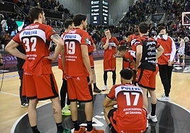 Los jugadores del Covirán Granada, desolados por su derrota con Lleida.