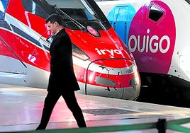 Los trenes de Iryo y Ouigo, estacionados en enero en la terminal María Zambrano de Málaga.