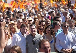 Juanma Moreno junto a Ayuso y Feijóo en Madrid.