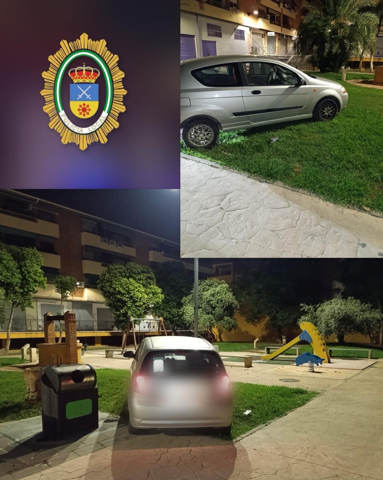 Coche aparcado en mitad de un parque de Maracena.
