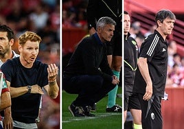 Guille Abascal, Fran Escribá y Pacheta, durante tres partidos del Granada en Los Cármenes la pasada temporada.