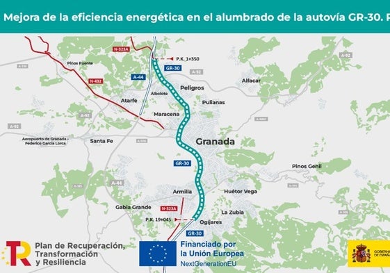 De Albolote a Ogíjares: así va a ser el nuevo alumbrado de la Circunvalación de Granada