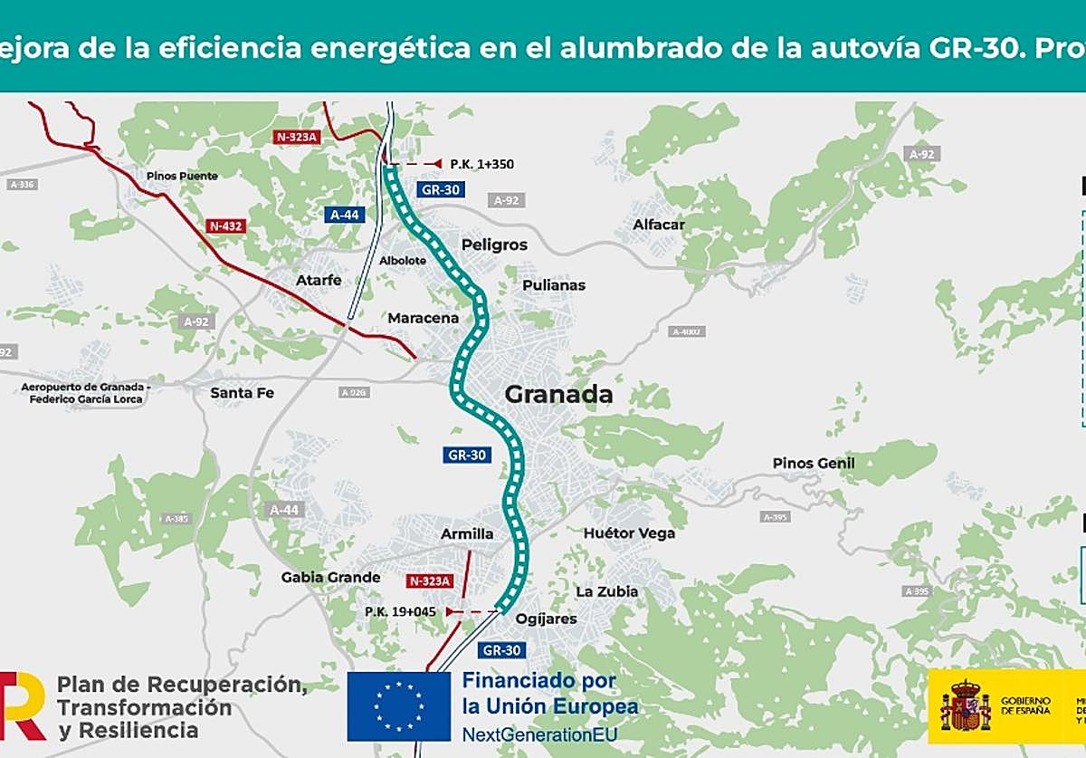 De Albolote a Ogíjares: así va a ser el nuevo alumbrado de la Circunvalación de Granada