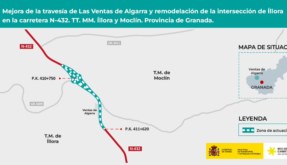 Fin a la peligrosa intersección en 'T' entre la N-432 y la GR-3409: llega el enlace a dos pesas