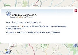 Retenciones en la A-316 en Alcaudete tras una colisión entre dos camiones