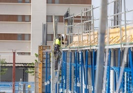 Un profesional del sector de la construcción en una obra residencial en Granada en una imagen de archivo.