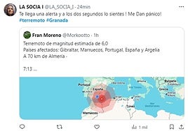 Una de las reacciones al seísmo en redes sociales.